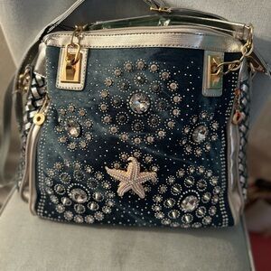 Private Label Black and Silver Embellished Crossbody Bag